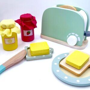 Interactive Wood Wooden Toaster Jam Butter Breakfast Playset Pretend Role Play
